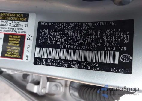 2014 Toyota Camry Se из США, поврежденный, VIN 4T1BF1FK3EU374605